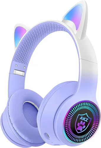 Vista 10 de Auriculares plegables inalámbricos Bluetooth 5.1 con luz LED, VIGROS estéreo, música, sonido envolvente con micrófono AUX para PC, pad, móvil
