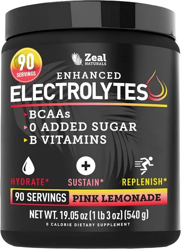 Vista 14 de Zeal Naturals Bebida de recuperación de electrolitos en polvo (90 porciones Cereza negra) con 0 azúcar+BCAA +Vitaminas B Suplemento