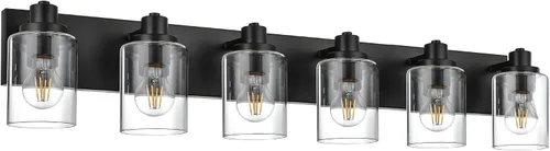 Vista 17 de Lámpara de tocador de baño de 3 luces de níquel cepillado, accesorios de iluminación sobre espejo con pantalla de vidrio transparente, modernos