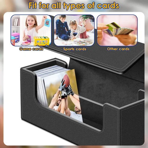 Vista 6 de Homthy Funda de 600 cartas para comercio, cierre magnético de cuero, caja de almacenamiento Commander para deportes, juegos, tarjetas estándar Negro