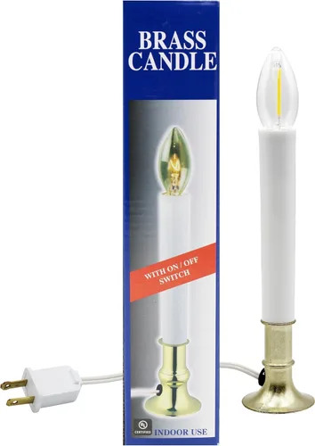 Vista 2 de Creative Hobbies® Paquete de 6 velas eléctricas para ventana con interruptor de encendido/apagado, bombilla, base chapada en latón, lista para usar