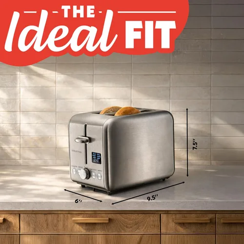 Vista 7 de Gourmia Tostadora digital – Capacidad de 2 rebanadas con pantalla LED, 5 funciones de tostado (pan, bagel, gofre, pastelería, magdalena inglesa), 7