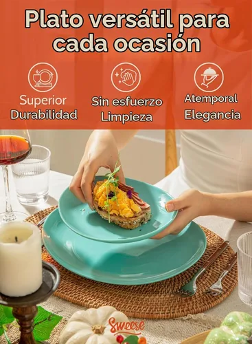 Vista 4 de Sweese Platos de postre de porcelana – Platos de ensalada de 7.8 pulgadas, platos pequeños para aperitivos, juego de 6 – Lavavajillas, microondas