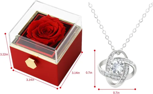 Vista 7 de Rotate Preserved Red Rose Box Regalos con collar plateado Forever Flower Rose Navidad, cumpleaños, Día de San Valentín, regalos para mujer, mamá