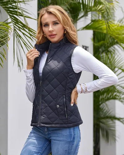 Vista 7 de Fuinloth Women's Quilted Vest, Stand Collar Lightweight Zip Padded Gilet with inner pockets
