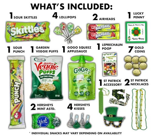Vista 2 de Paquete variado del día de San Patricio, cesta de regalo, caramelos, papas fritas, caja de regalo con temática irlandesa de la suerte