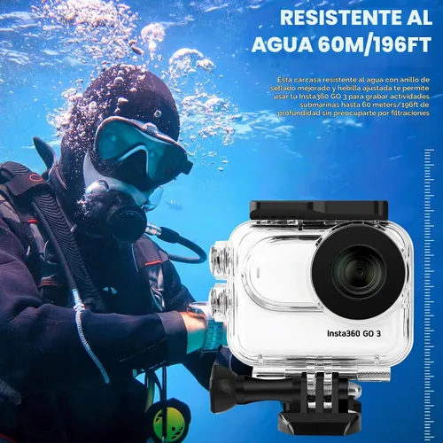 Vista 2 de Funda impermeable y agarre flotante compatible con Insta360 GO 3, carcasa protectora de buceo subacuático con accesorios de soporte