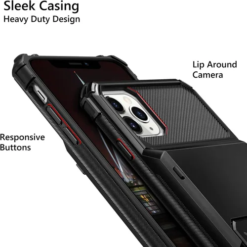 Vista 3 de Vofolen Compatible con iPhone 11 Pro Max Funda protectora de 4 tarjetas, cartera con ranura para identificación, puerta abatible, bolsillo oculto