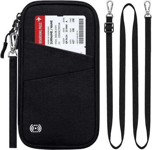 Vista 10 de BKNOOU Soporte para pasaporte familiar con bloqueo Rfid, organizador de documentos de viaje, cartera de pasaporte de viaje, impermeable, soporte 01