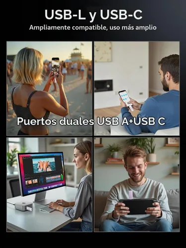 Vista 5 de Mini unidad flash de doble interfaz de 256 GB, memoria portátil compatible con iPhone 17/16/15/14/13/12/11, iPad Android PC, fácil de guardar fotos