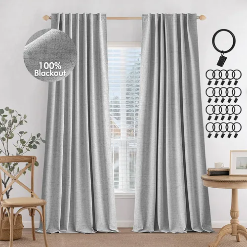 Vista 23 de MIULEE Cortinas 100% opacas de 84 pulgadas de largo de lino, cortinas y drapeados, juego de 2 paneles para dormitorio, pestaña trasera, sala