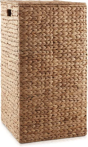 Vista 5 de Casafield Canasta para la Ropa Sucia con Tapa y Bolsa Extraíble - Canela, Canasta Cuadrada Tejida de Jacinto de Agua para Organizar Ropa y Toallas
