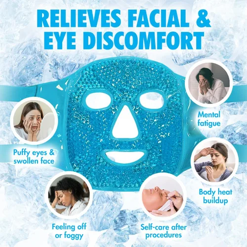 Vista 2 de Perfect Remedy Paquete de hielo facial, máscara facial reutilizable de hielo frío y caliente, compresa de gel para ayudar con ojos hinchados y Azul