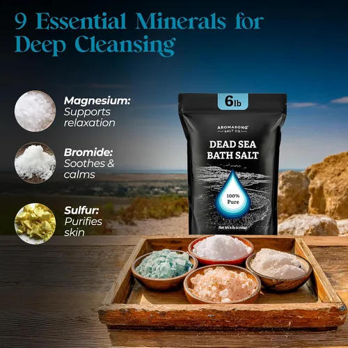 Vista 3 de Aromasong Baño de sal del mar muerto remojo 6 libras. Paquete a granel – Sales del Mar Muerto 100% naturales para remojar, relajar y desintoxicar