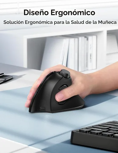 Vista 5 de TECKNET Ratón Ergonómico, Ratón Inalámbrico Recargable Bluetooth (BT 5.0/5.0+2.4G), Ratón Vertical con Botón de Volumen, Clics Silenciosos, Ratones