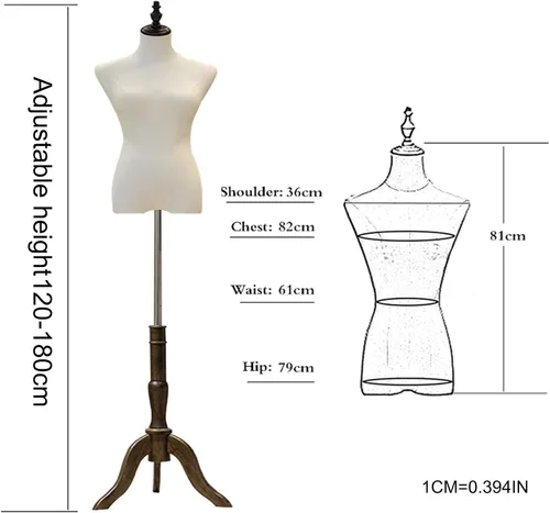 Vista 7 de Forma de vestido femenino, maniquí con trípode de madera, cuerpo de torso de altura ajustable, maniquí de ventana de tienda para exhibición y costura