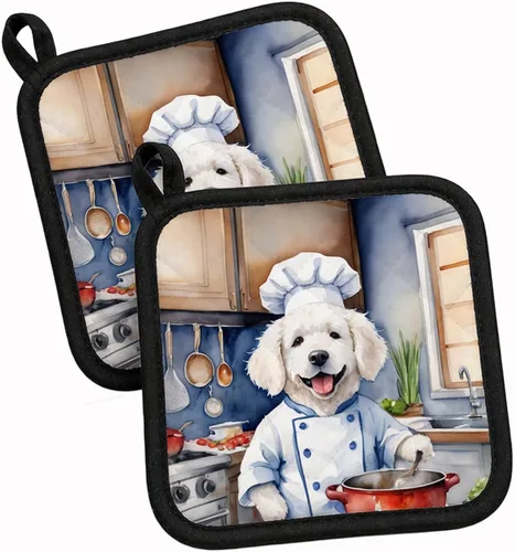 Vista 100 de Caroline's Treasures Coton de Tulear El Chef Par de Agarraderas de Ollas de Cocina Resistentes al Calor Juegos de Agarraderas de Ollas Almohadillas