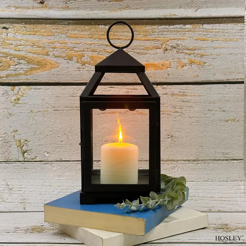 Vista 6 de Hosley's Farol estilo clásico, de 12 pulgadas de alto, de hierro y vidrio Regalo ideal para celebraciones, fiestas, bodas, Aromaterapia y Spa.