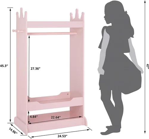 Vista 8 de UTEX Almacenamiento de Disfraces para Niños con Espejo, Guardarropa de Disfraces para Niños, Armario Colgante Abierto, Closet de Almacenamiento