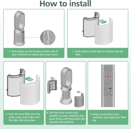 Vista 6 de 360 Combi Glass HEPA + filtro de carbono de repuesto para Dyson HP1 TP09 TP07 TP06 TP04 TP10 TP7A HP04 HP06 HP07 HP09 HP10 HP4A HP7A PH01 PH02 PH03