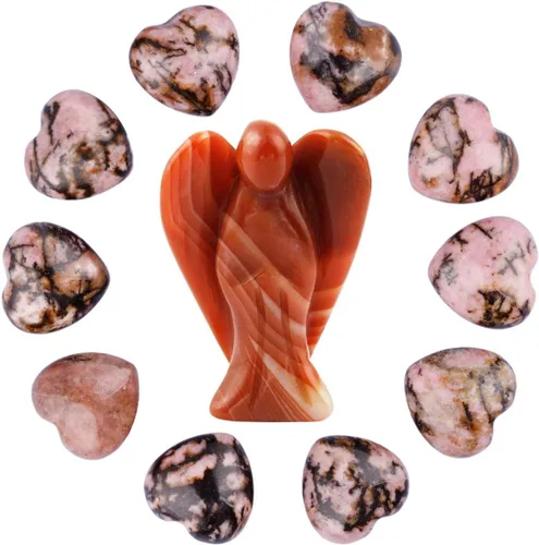 Vista 7 de Rockcloud Cristal curativo de 0.5 pulgadas, corazones de soplo y ángel de la guarda tallados, piedras de preocupación talladas para chakras, reiki