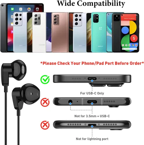 Vista 4 de APETOO Auriculares USB C para iPhone Air 17 16 Pro Max 15 Plus iPad, Samsung S25/S24/S23/S22/S21 HiFi Stereo USB-C Auriculares con cable