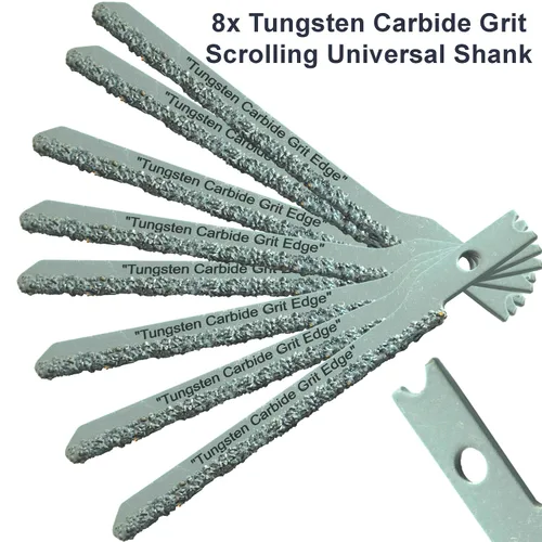 Vista 5 de Scroll Carburo Jigsaw Blade U Shank Set 8 cuchillas de fibra de cemento para herramientas de revestimiento Hardie para paneles de yeso Jigsaw