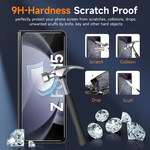 Vista 7 de LYWHL Paquete de 2+2 protectores de pantalla para Samsung Galaxy Z Fold 5 + protector de lente de cámara, con marco de alineación, película