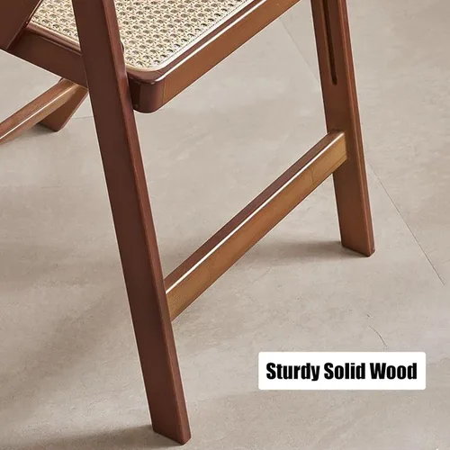 Vista 8 de KISKIS Sillas plegables de ratán de madera, portátil, ahorro de espacio, silla de comedor para balcón, sala de estar, con asiento elástico de malla