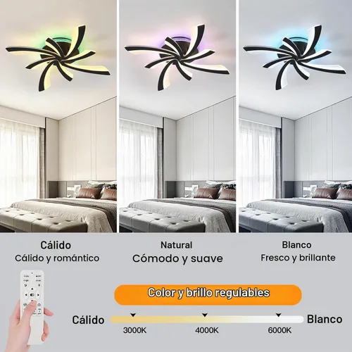 Vista 2 de STCH Ceiling Lighting Fixtures, Lampara de Techo RGB, Remote & App Control D1-Dimmable light ring+RGB light-black