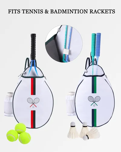 Vista 7 de Rejolly Bolsa Bandolera de Raqueta de Tenis para Mujeres y Hombres Acolchada Resistente al Agua Funda de Raqueta de Un Hombro Cruzada para 2