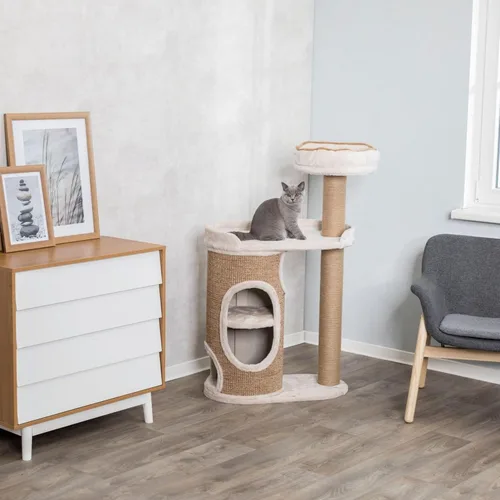 Vista 2 de Trixie Falco - Torre para gatos de 46 pulgadas, postes rascadores de sisal, condominio para gatos de 2 pisos, plataformas de felpa, cama extraíble