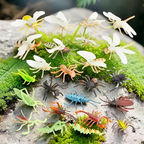 Vista 8 de Figuras de juguete de insectos para niños y niñas (24 piezas), insectos falsos de 2 a 4 pulgadas, arañas falsas, cucarachas, escorpiones, grillos