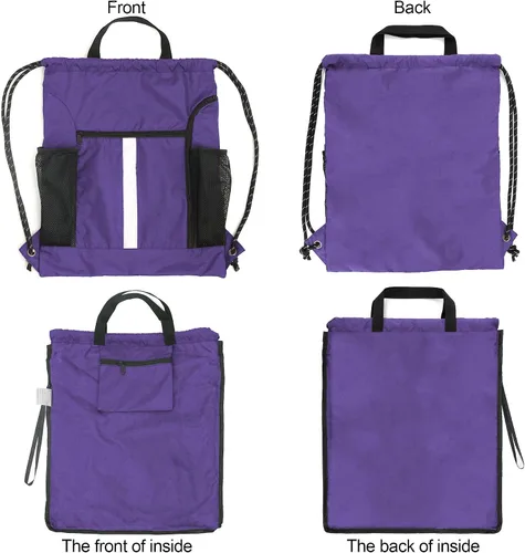 Vista 4 de Mochila con cordón BeeGreen, estilo deportivo, bolsa de gimnasio para mujeres y hombres, tamaño grande con dos bolsillos con cremallera y bolsillos