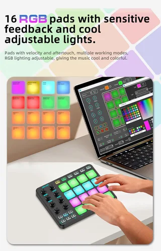 Vista 5 de Controlador inalámbrico MIDI Pads, USB portátil Bluetooth con 16 tambor Negro