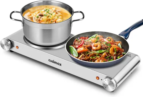 Vista 10 de Cusimax - Placa de cocción eléctrica de 1800 W, estufa eléctrica portátil para cocinar, hornalla doble, con control de temperatura ajustable