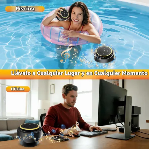 Vista 7 de Altavoz de ducha Bluetooth con mosquetón, altavoces Bluetooth portátiles con ventosa, IP67 impermeable, inalámbrico, flotante, para camping, playa