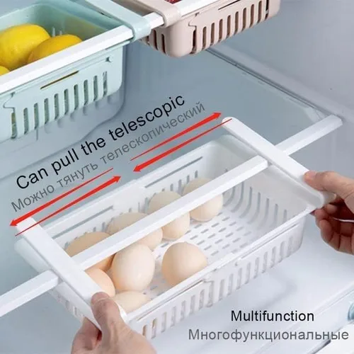 Vista 2 de Gossiribbn Organizador retráctil para nevera, caja de almacenamiento para refrigerador, cesta organizadora para contenedores y estantes