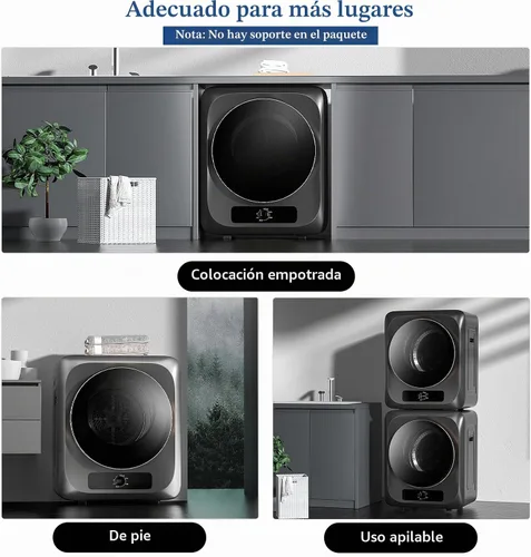 Vista 5 de VCJ Secadora de ropa portátil para apartamento, secadora de ropa eléctrica compacta de 10 libras con tambor de acero inoxidable, 1.5 pies cúbicos