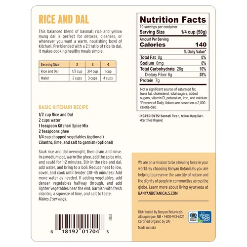 Vista 2 de Banyan Botanicals Rice and Dal - Arroz orgánico mung dal amarillo premezclado y arroz basmati orgánico para Kitchari - Alimento fácil para limpiar