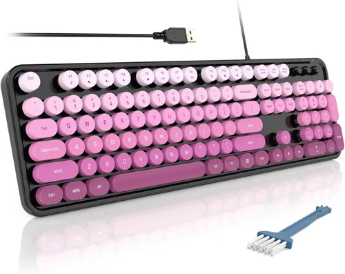 Vista 13 de MOFII Teclados de computadora con cable, teclado USB de tamaño completo Plug Play, bonito teclado estético colorido con soportes plegables