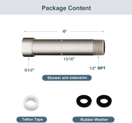Vista 7 de BRIGHT SHOWERS Brazo Extensor de Ducha para Cabezal de Lluvia y de Mano, Brazo de Extensión de Cabezal de Ducha de 4 Pulgadas, Extensión de Tubo