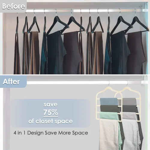 Vista 6 de Perchas de terciopelo que ahorran espacio antideslizante para pantalones de terciopelo perchas de múltiples capas Paquete de 4 perchas de ropa