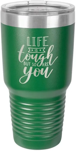 Vista 18 de Life is Tough but So are you - Vaso negro de 30 oz con paja y tapa superior deslizante Taza de viaje de acero inoxidable Compare con Yeti Rambler