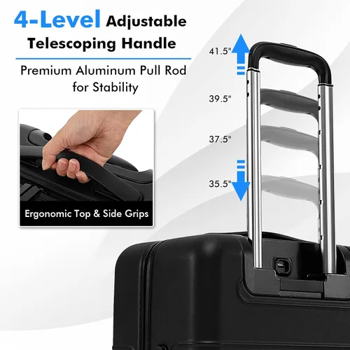 Vista 8 de S AFSTAR Safstar - Equipaje de 20 pulgadas, equipaje de mano de aluminio con bloqueo TSA, bolsillo frontal, mango de 4 niveles, puerto de carga USB