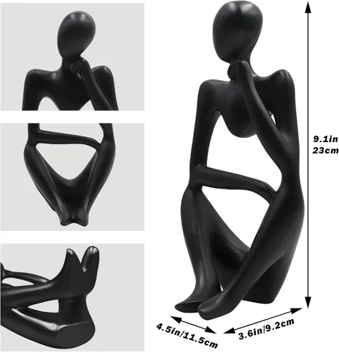 Vista 6 de Estatuas y esculturas de pensador Dnoifne, ornamentos de estatua de pensador de resina en negro, esculturas de estilo abstracto, regalos