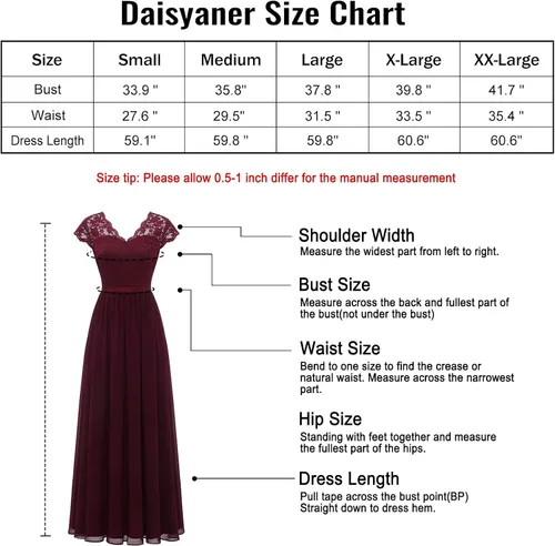 Vista 3 de Daisyaner - Vestido largo formal de encaje floral para mujer elegante vestido con cuello en V para invitadas de boda