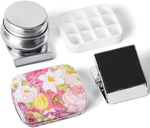 Vista 10 de Caja de estuche de acuarela portátil de mini lata de 12 pozos vacía con bandeja de mezcla de pintura es un pequeño kit de almacenamiento para viajes