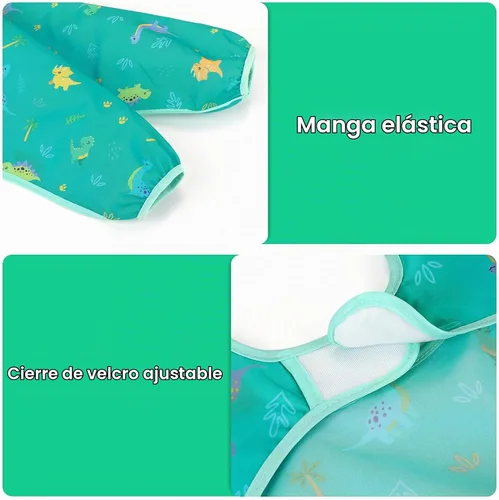 Vista 3 de Accmor Paquete de 3 baberos de manga larga, baberos impermeables para bebé de 6 a 36 meses