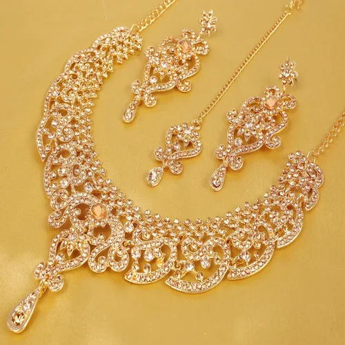 Vista 64 de Conjunto precioso de collar con look real Indian Bollywood, maravillosamente decorado, conjunto de collar adornado para mujer.